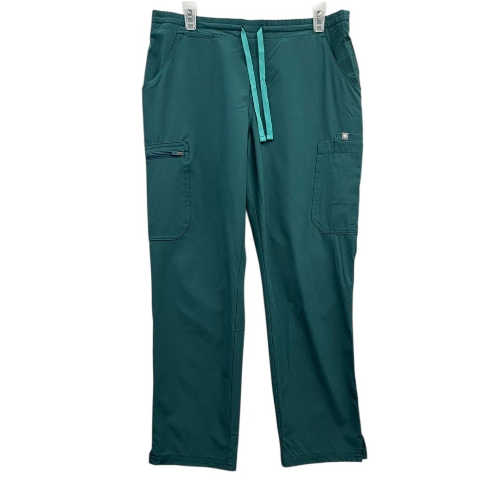 FIGS Technical Yola Teal Green Straight Leg Active Scrub Pants Workwear Cargo M